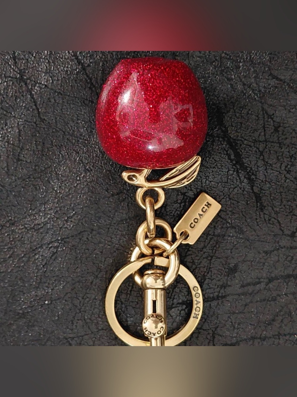COACH Red Glitter Apple Key & Card Holder with Gold Hardware - Picture 10 of 10